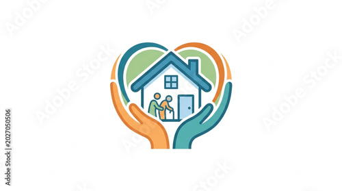 Home Care Heart Symbol with Hands and People.