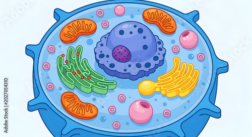 Detailed illustration of a human cell, showcasing its organelles and structures