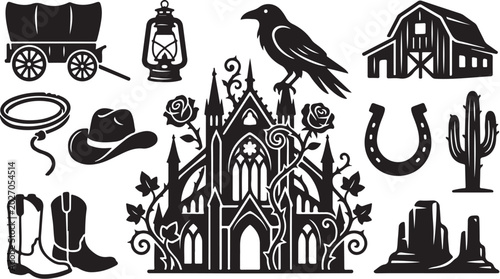 Gothic Western Silhouette Icons and Symbols Collection