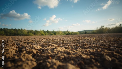 a natural farmland backdrop displaying a freshly plowed crop field in daylight