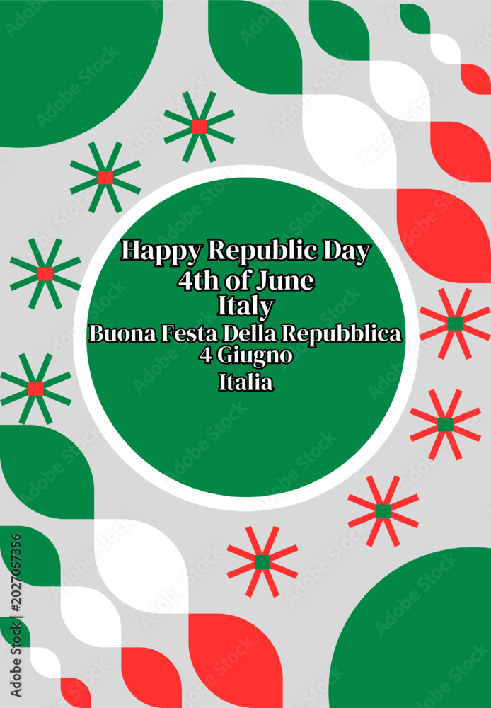 Naklejka premium Happy Republic Day Italy 2nd of June Poster Vector. Meaning of Buona Festa Della Repubblica Italia 2 Giugno is Happy Republic Day Italy 2nd of June.