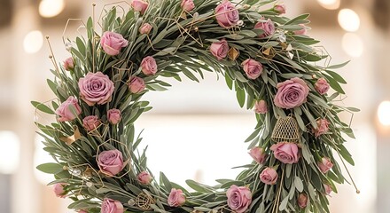 Christmas wreath isolated on white background with holly berries, green leaves, and red winter holiday decoration border style