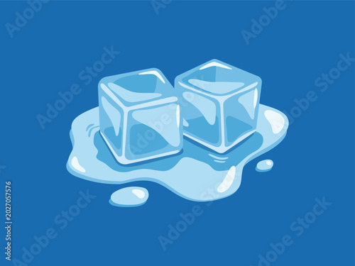 Slika na platnu Two clear ice cubes rest on a pool of meltwater