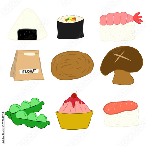 set of sushi japanes food illustration vector with svg format and flour illustration with potatoe and mushrooms