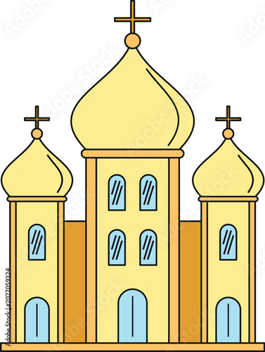 Tableau sur toile Orthodox church building featuring multiple golden onion domes and christian cro