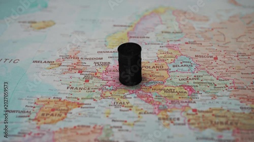 Oil barrel placed on Europe map.