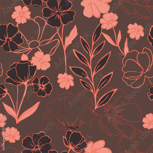 Floral brush strokes seamless pattern. Tropical floral pattern perfect for fabric, packaging, branding, social media, and textile print.