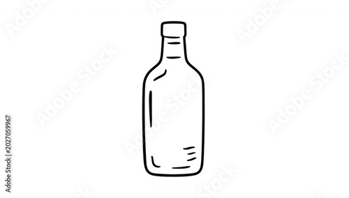 Outlined Smooth Beverage Bottle Illustration Isolated on White, Minimalistic Design