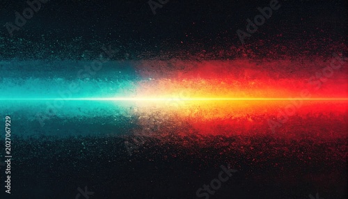 Flusso di luce dinamico diviso in tonalità turchese e arancio-rosso su sfondo scuro