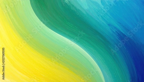 Dipinto Astratto Vibrante con Gradiente di Colore Ondulato da Giallo a Blu Profondo