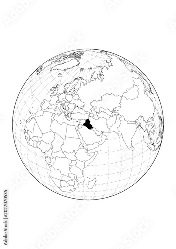 Iraq Highlighted Orthographic Globe Map 1Bit Monochrome Vector Background A4 Printable Stencil Graphic