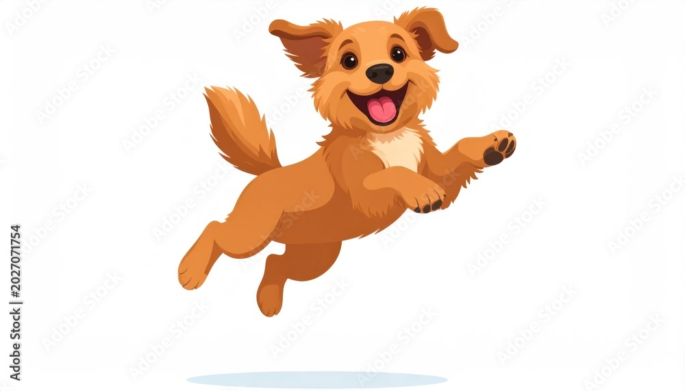 Obraz premium Happy Brown Cartoon Dog Jumping on Clean White Background