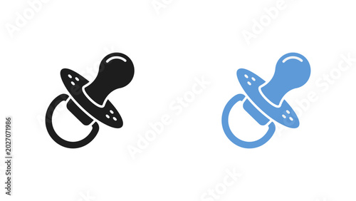 Fotografie Baby pacifier icons set in black and blue colors for newborn care flat vector il