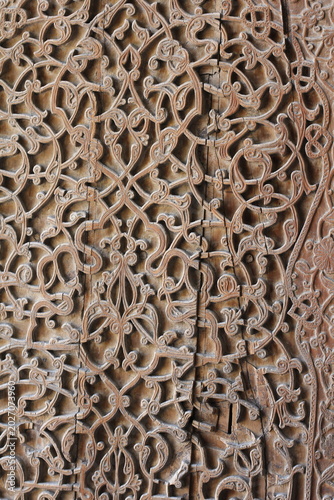 An antique wooden carved door in Uzbekistan