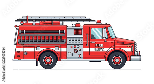 Bild auf Leinwand Red fire truck with ladder on white background