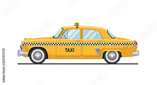 Tableau sur toile Vintage yellow taxi cab on a white background
