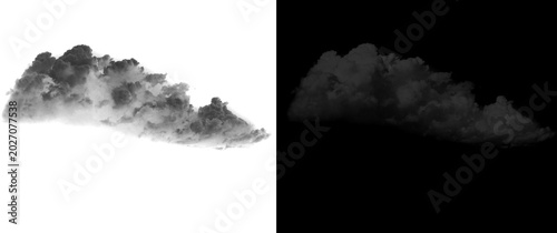 Foto Dramatic black and white smoke cloud, isolated dark vapor plume on white backgro
