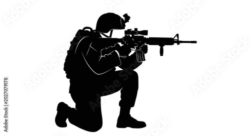Bild auf Leinwand Soldier in combat stance with rifle.