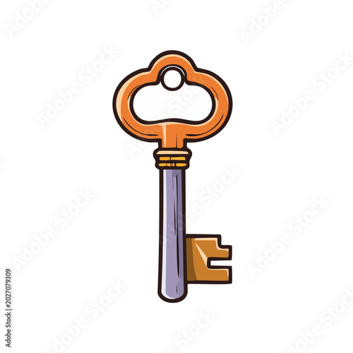 Ornate vintage key with decorative bow and intricate bit isolated on white background