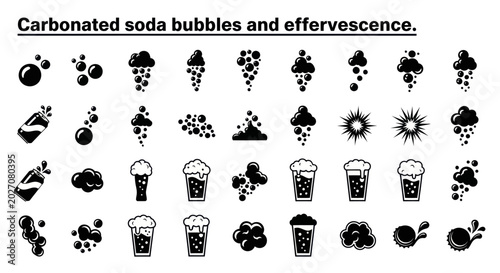 Canvastavla Carbonated soda bubbles effervescence icons.