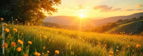 A serene landscape bathed in golden sunlight, evoking feelings of peace and contentment  Perfect for illustrating concepts of well-being, relaxation, and inner joy , sunset, aesthetic, rest
