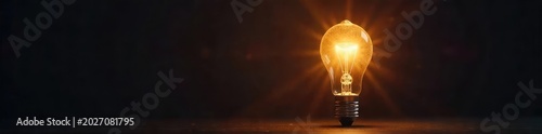 A lightbulb glowing intensely against a dark background, radiating bright, innovative ideas Perfect for concepts of inspiration, creativity, and problem-solving , radiant, potential
