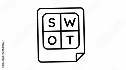 SWOT analysis business matrix document animation loop for strategic planning and marketing presentation