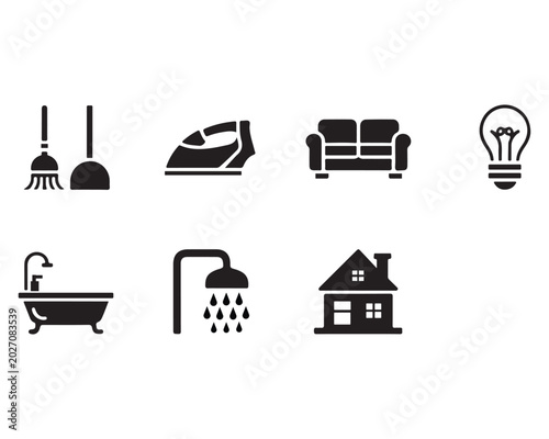 Home care and household cleaning appliances vector icon set