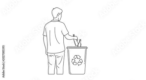 Man throwing trash into recycling bin on street