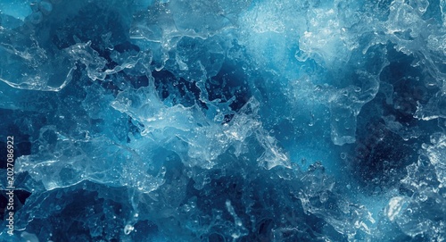 Abstract acrylic marine landscape with surreal plastic textures and blue sea tones