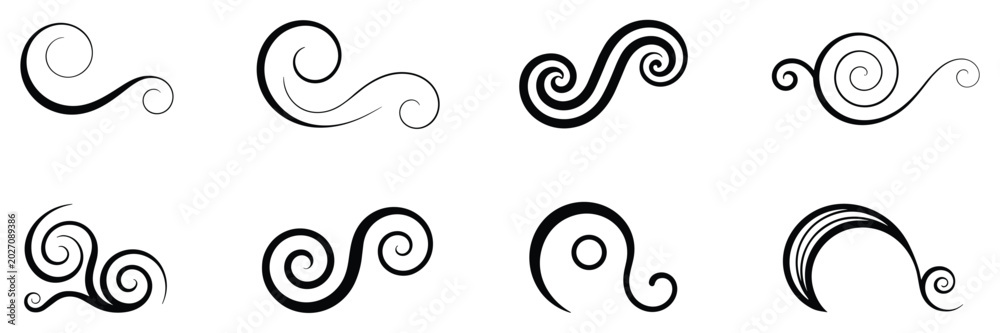 Fototapeta premium Ornate Swirls: A collection of decorative black swirls and flourishes. graphic element, flourish design, calligraphic art, abstract pattern.