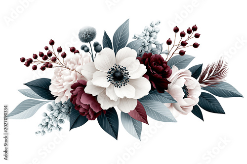 White burgundy and sage flower bouquet