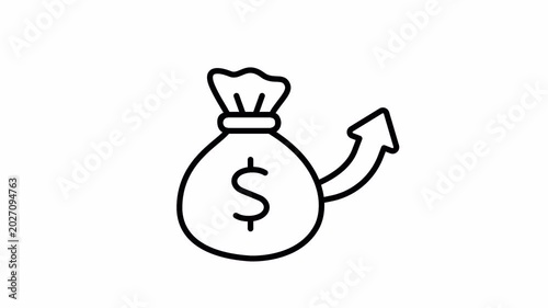 Money bag growth arrow financial profit animation loop for business investment report and web presentation