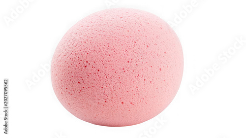 Soft pink porous cosmetic makeup sponge round applicator tool for facial beauty skincare routine displayed on transparent background