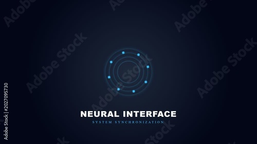 Abstract neural interface graphic on dark background with text