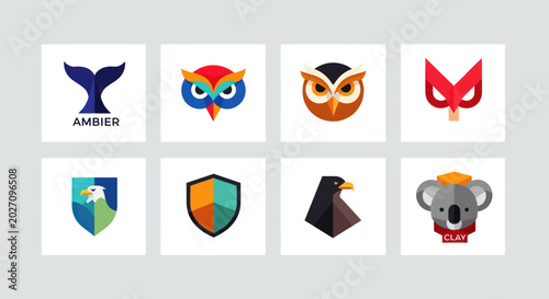 Set of Modern Flat Animal Logos and Icons