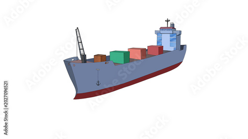Container Cargo Ship with Shipping Containers Isolated on Transparent Background
