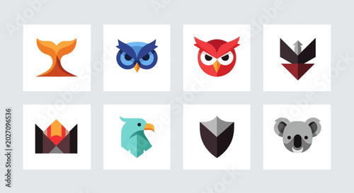 Set of stylized animal and abstract logos. Vector icons.