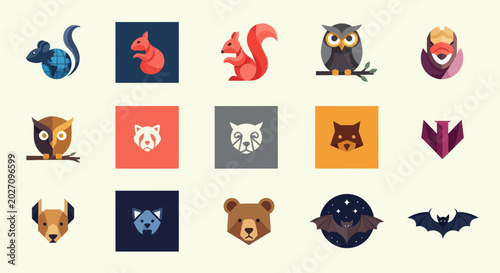 Set of stylized animal icons, pixel art, flat design, vector collection