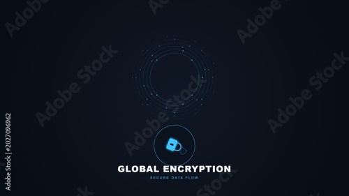 Abstract global encryption animation with secure data flow visuals