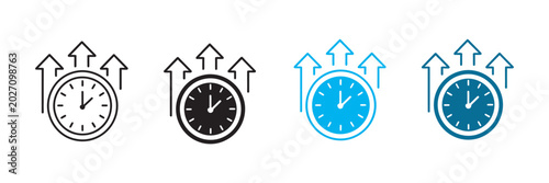 Fotografía Alarm clock icon set, upward arrows productivity increase symbols, time manageme