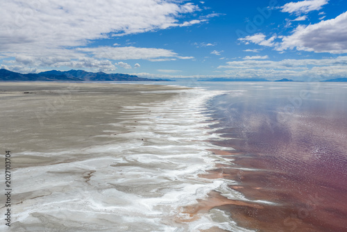 Fotografie Landscape of pink waters and white salt beach