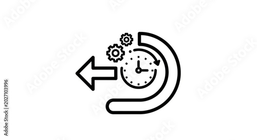 Bild auf Leinwand Clock with Arrow and Gear Symbols Representing Time Management.