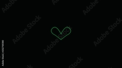 Neon green heart shape against black background symbol of love