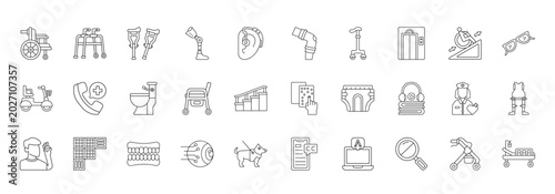 Bild auf Leinwand Disabled People Assistance Icon set Collection in Line Style