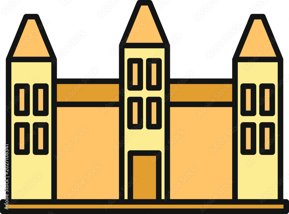 Fototapeta premium Simple flat line art drawing showing a building with towers