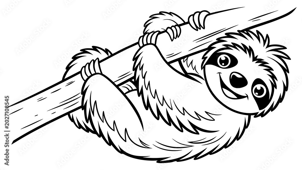 Fototapeta premium Sloth hanging from branch smiling