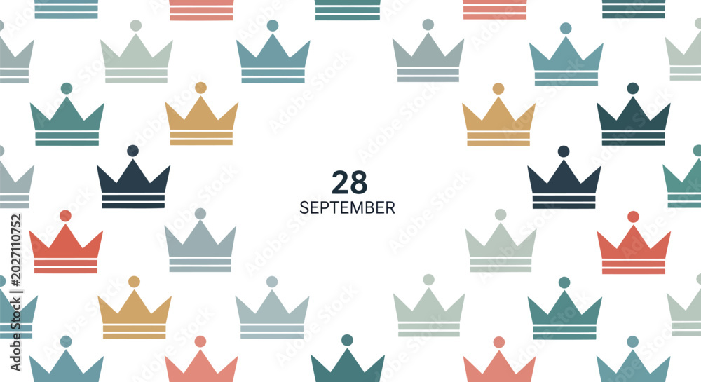Fototapeta premium Elegant September 28th Calendar Date Illustration with Multicolored Crown Pattern Vector Background