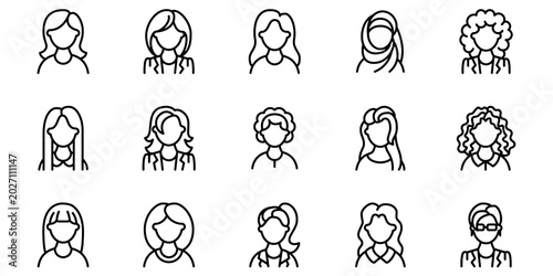 Photos Women Avatar Line Icon Set, Female Profession Outline Vector Transparent Backgro