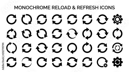 Billede på lærred Black monochrome reload refresh icons.